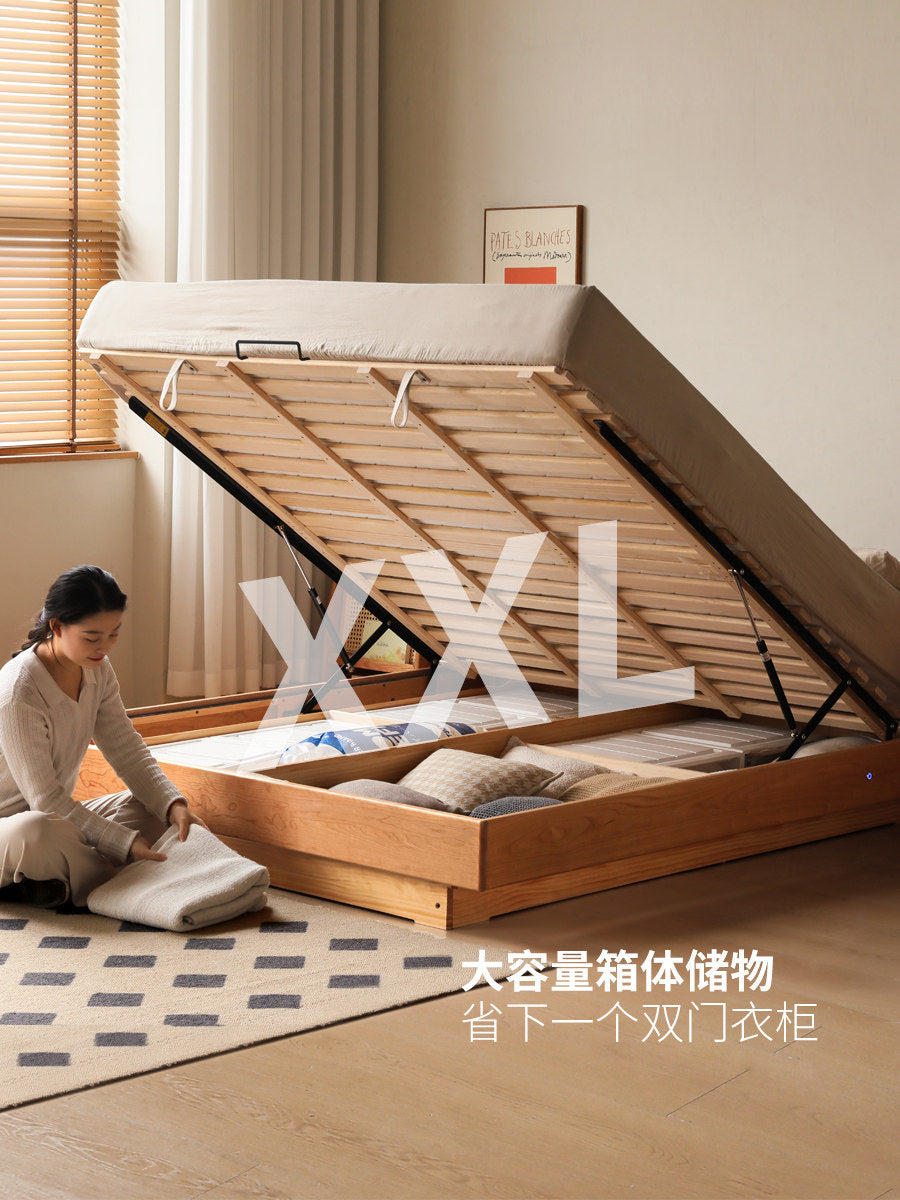 实木箱体床无床头储物床樱桃木小户型榻榻米齐边床悬浮床